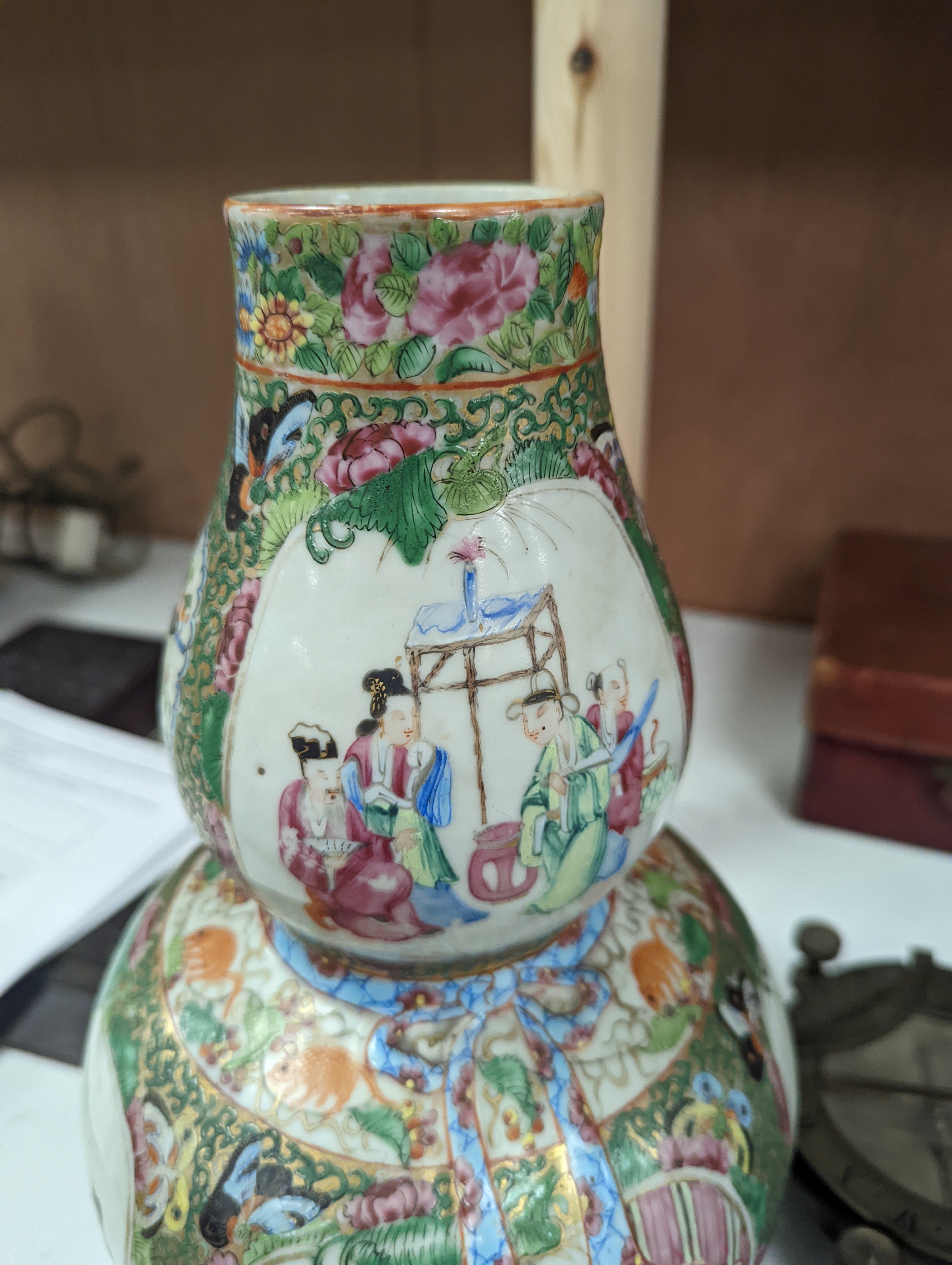 A 19th century Chinese famille rose double gourd vase - 31cm high